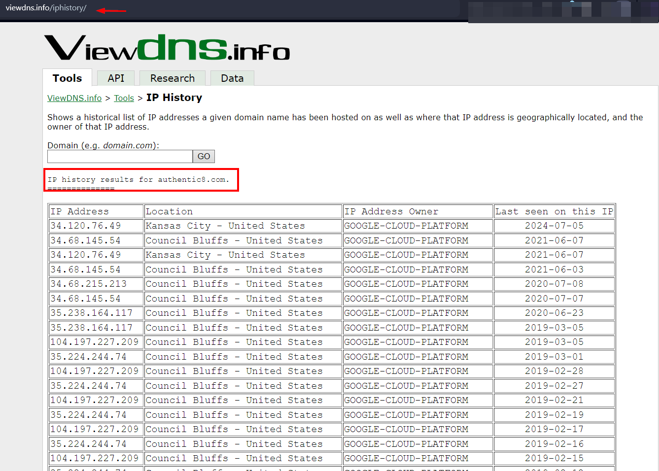 вид ViewDNS